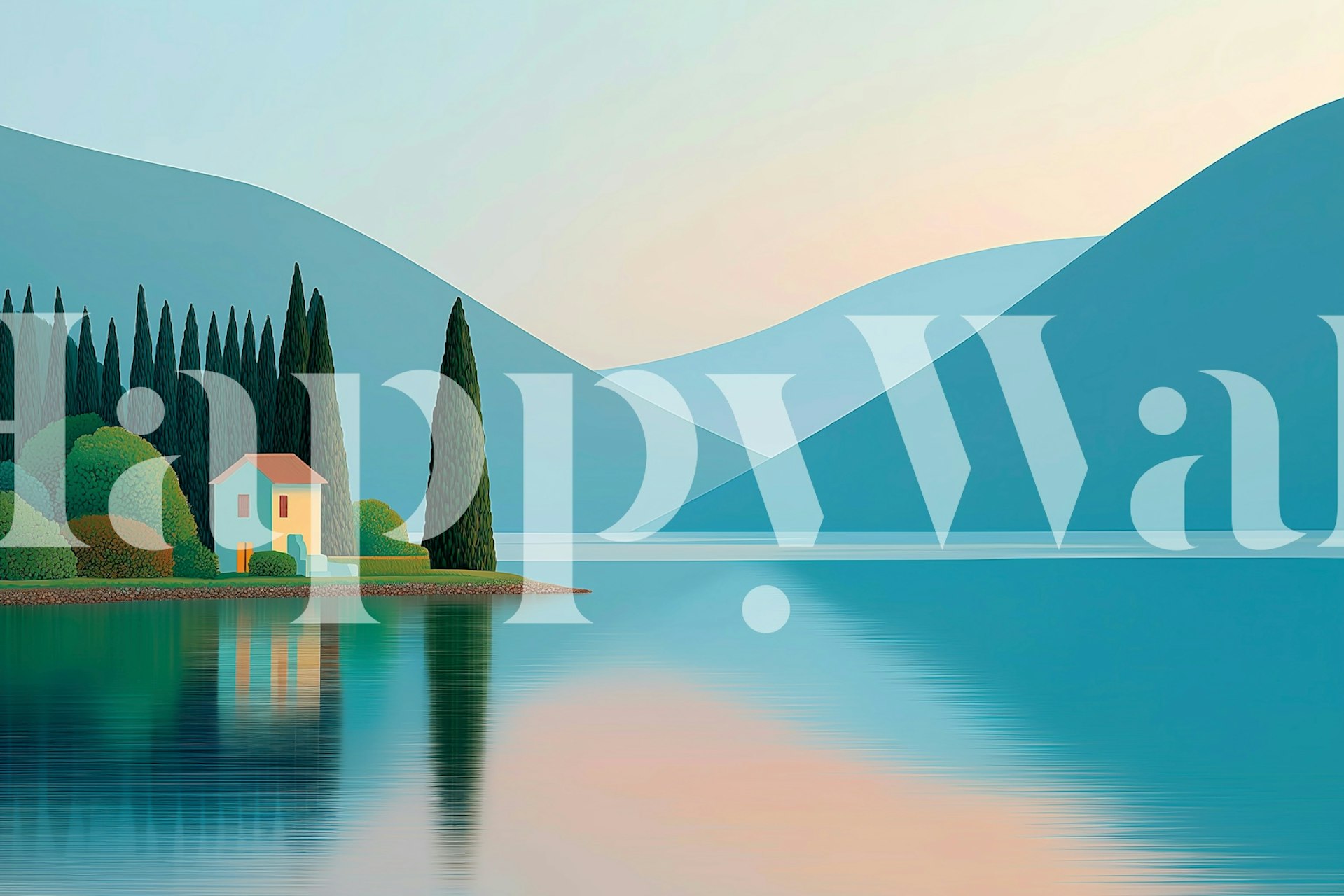 Peaceful lake wallpaper in a room