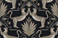 Art Deco Leopard Platin Silver Black tapete