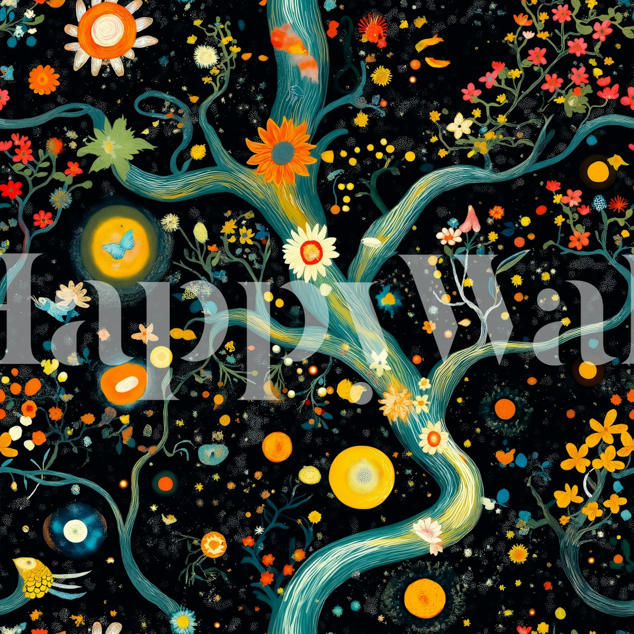 Carta da parati Cosmic Garden Blooms in una stanza