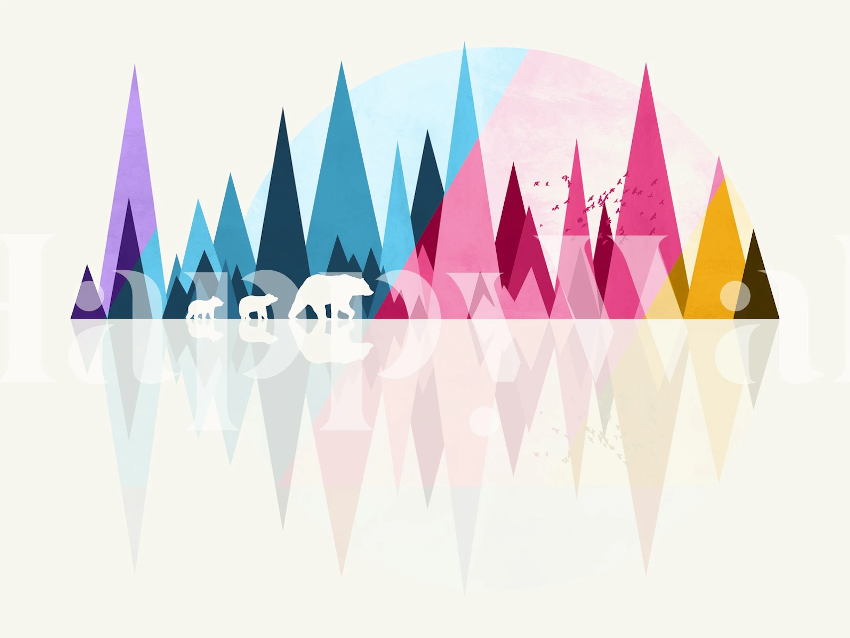 Bear family wallpaper displayed in a room