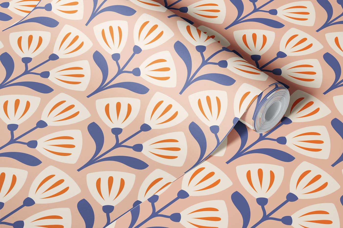 Vintage Bellflower Charm in Peach - S wallpaper roll