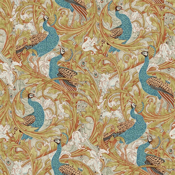 Peacock Garden in blue green rust