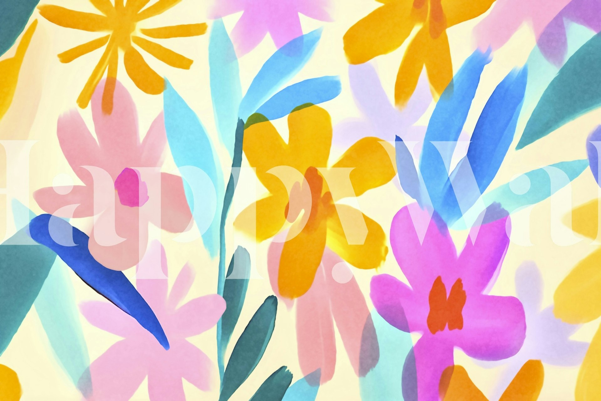 Vibrant floral wallpaper in a room