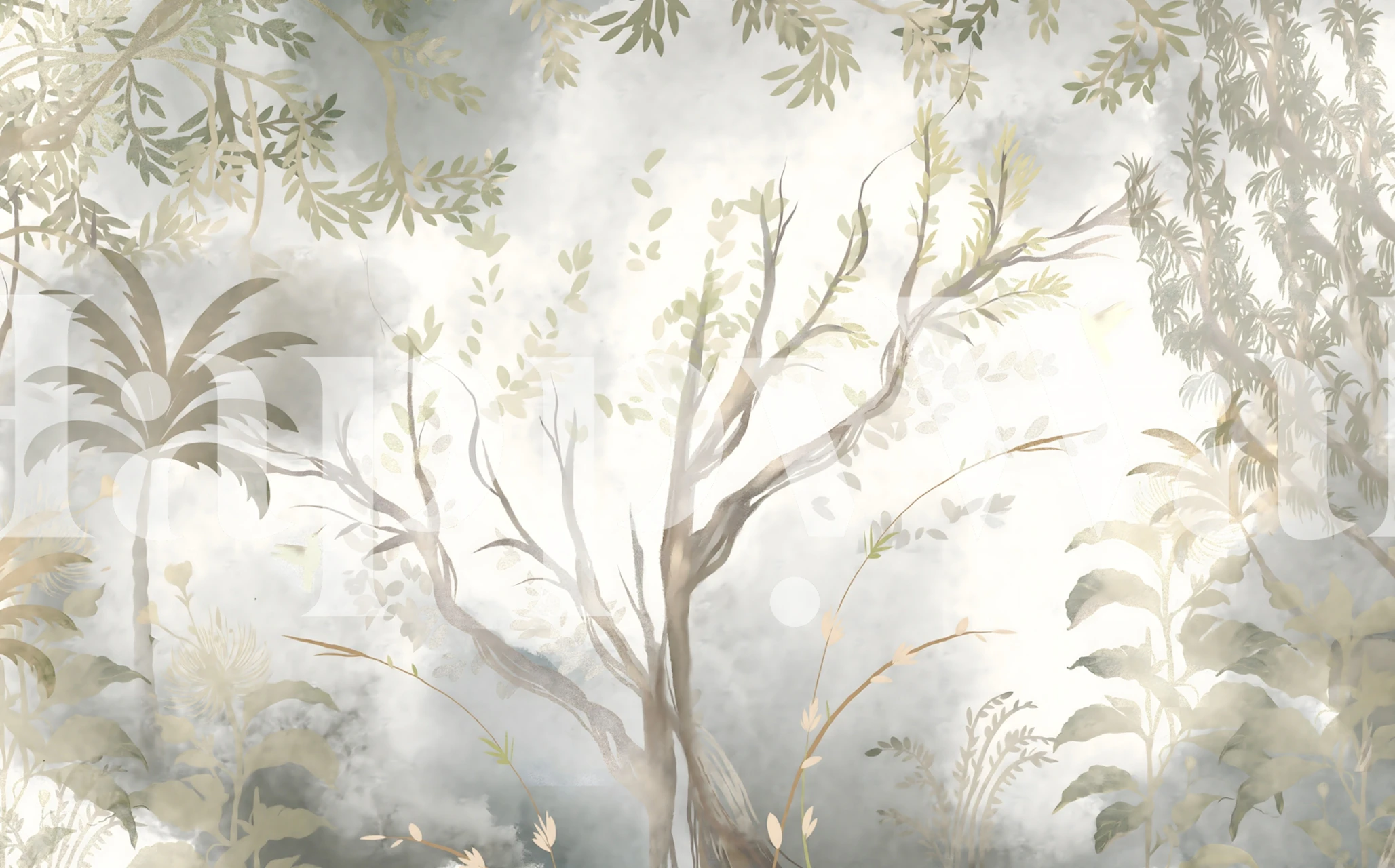 Tapeta Misty Forest Enchantment v moderním pokoji