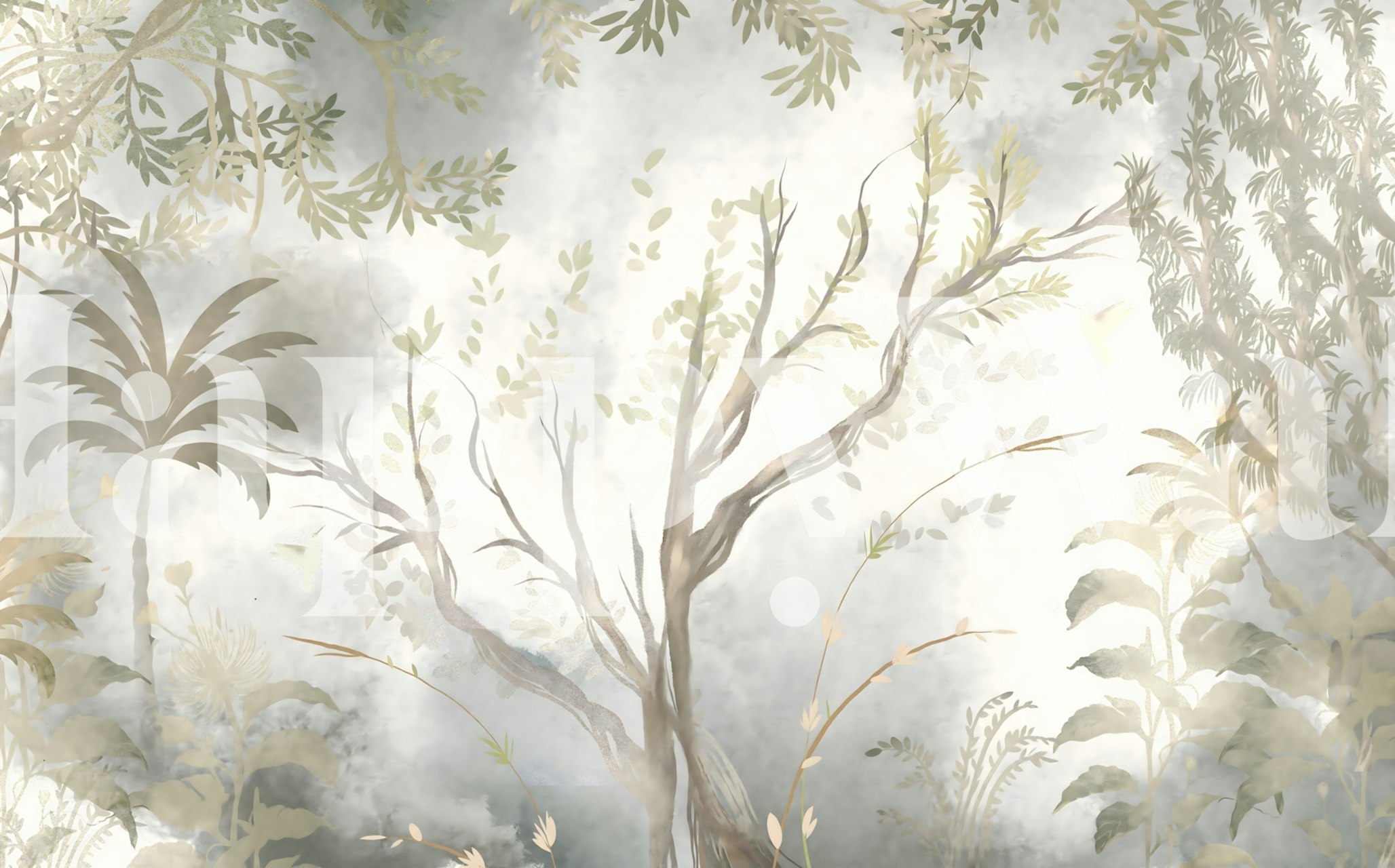 Ταπετσαρία Misty Forest Enchantment σε μοντέρνο δωμάτιο