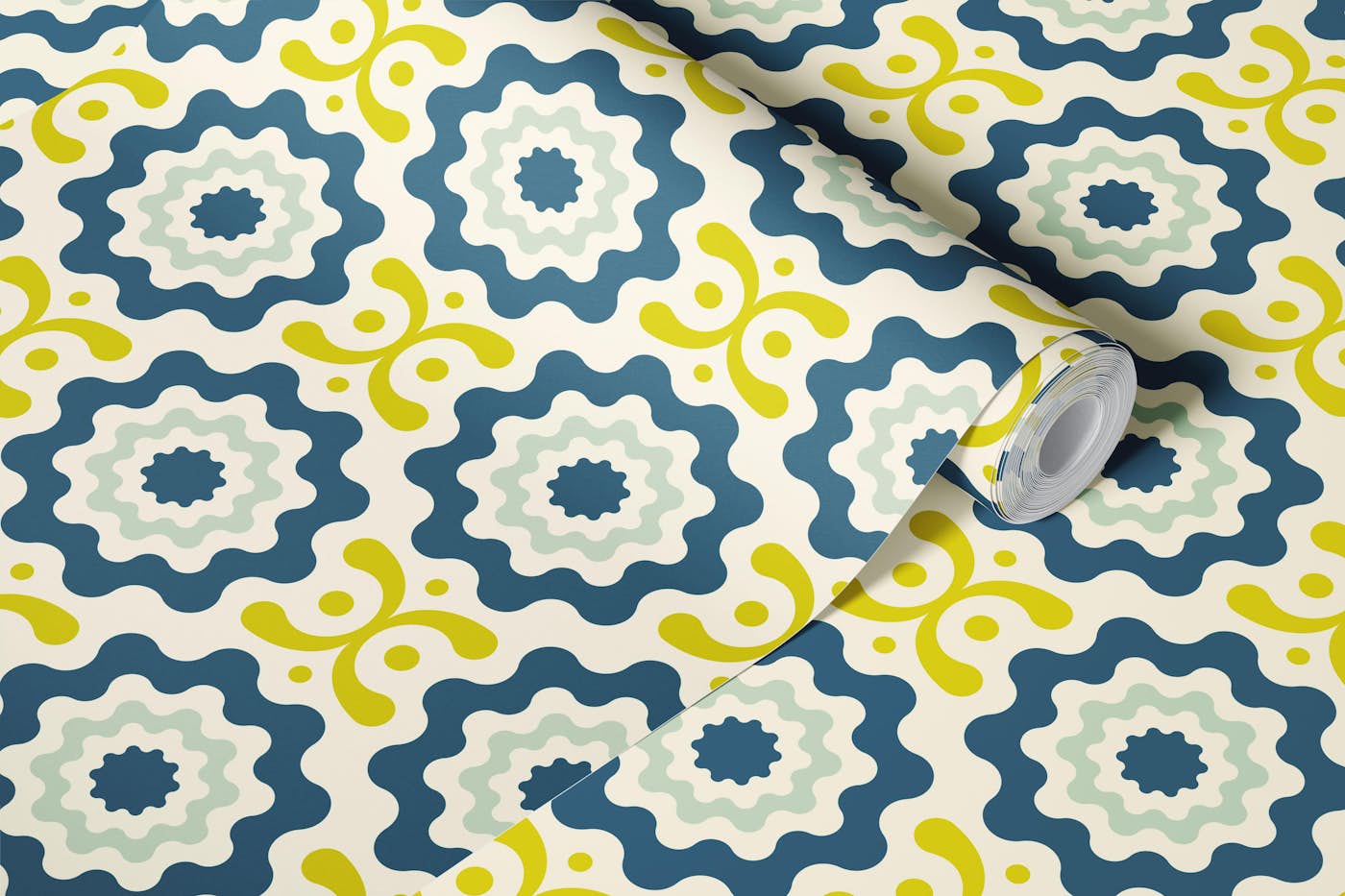 Funky Geometric Fusion in Teal Green - S wallpaper roll