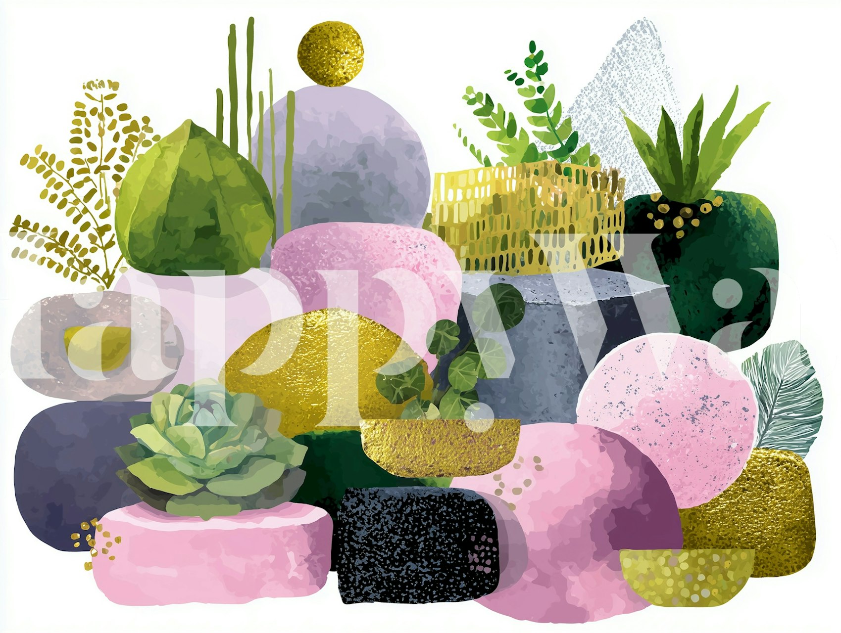 Boho Geometric Garden Harmony wallpaper in a room