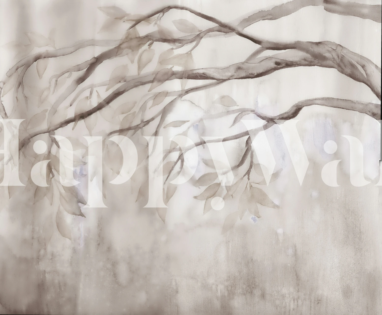 Botanical leaves in soft browns and whites watercolored wallpaper