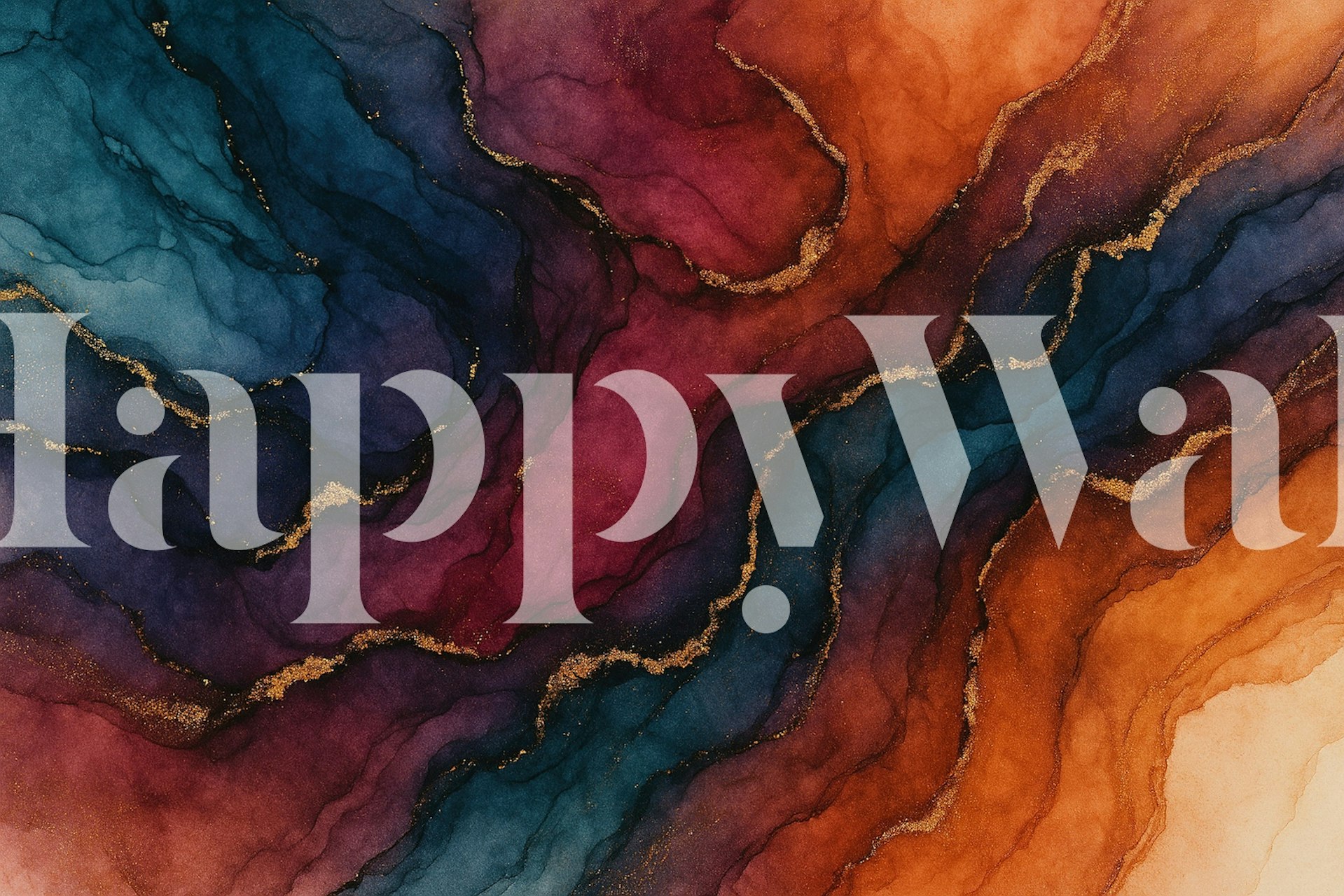 Abstract wavy pattern in red, blue, and orange with gold highlights wallpaper