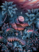 Dinosaur Lagoon Mural - Blue & Pink tapety