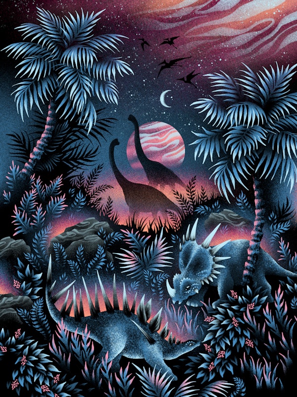 Dinosaur Lagoon Mural - Blue & Pink