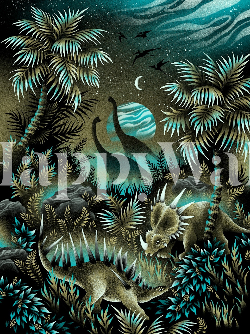 Dinosaur Lagoon Mural v prostředí místnosti