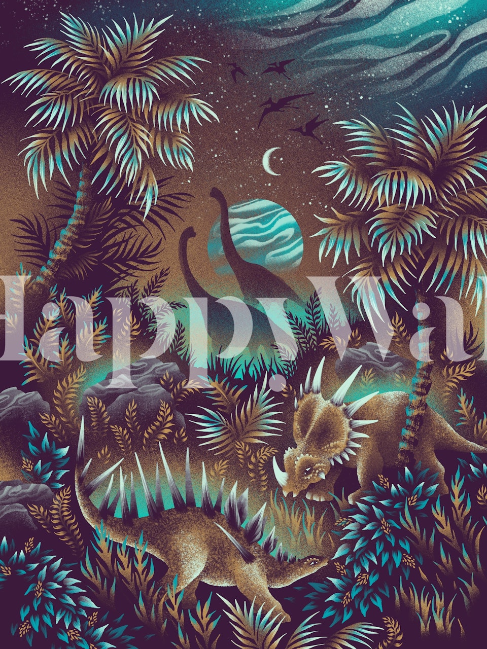 Dinosaur Lagoon Mural σε μια ρύθμιση δωματίου