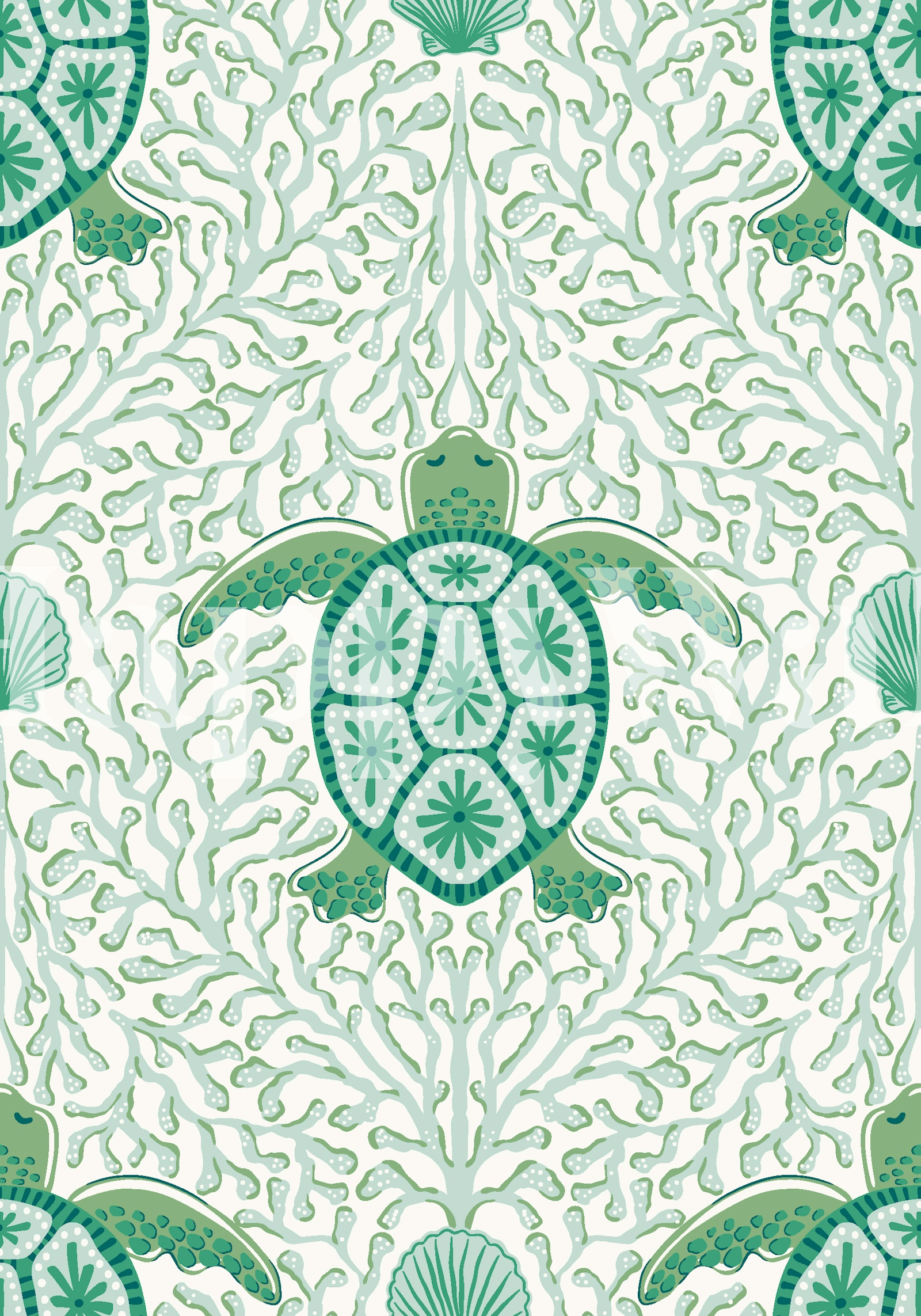Sea Turtle and Coral Reef Wallpaper | happywall.com
