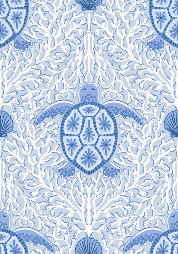 Sea turtle and coral reef - blue