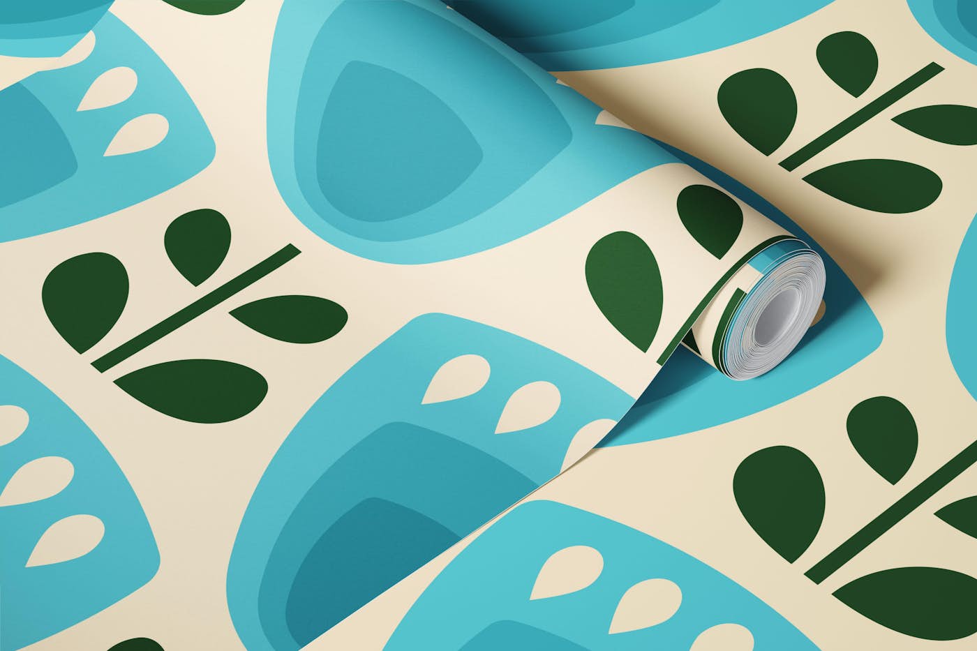 Mid-Century Tulips in Blue - L wallpaper roll