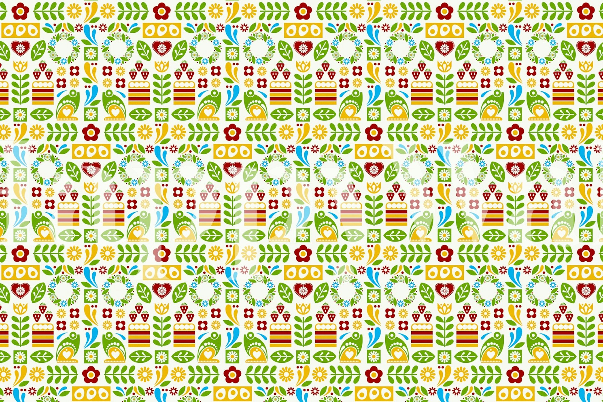 Colorful floral patterns with leaves and birds wallpaper