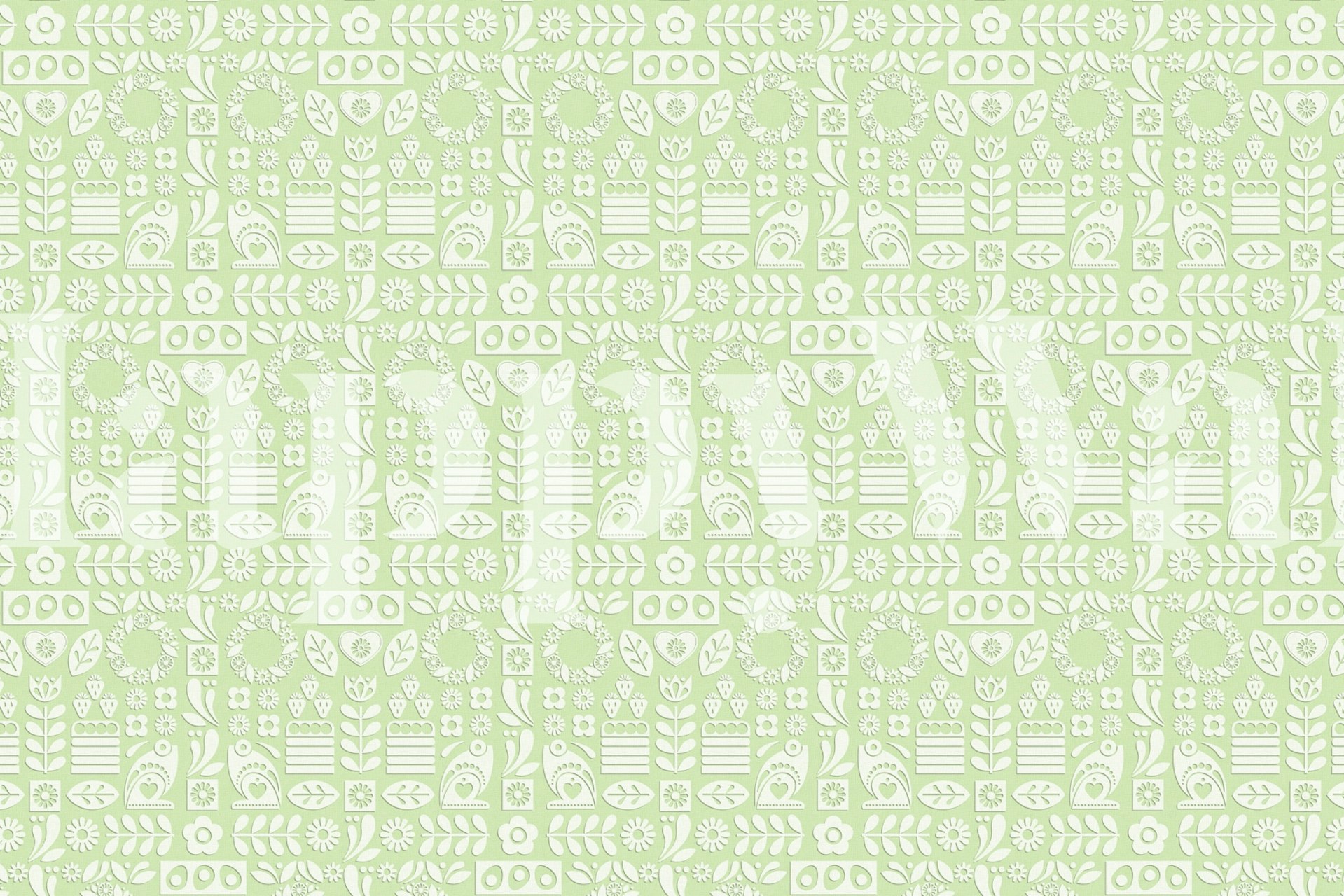 Scandi Midsommar Lime Cream Green tapetti huoneessa
