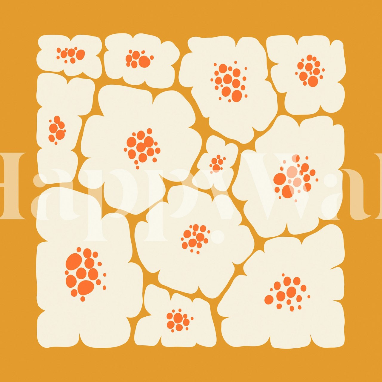 Large orange flowers on a yellow background wallpaper