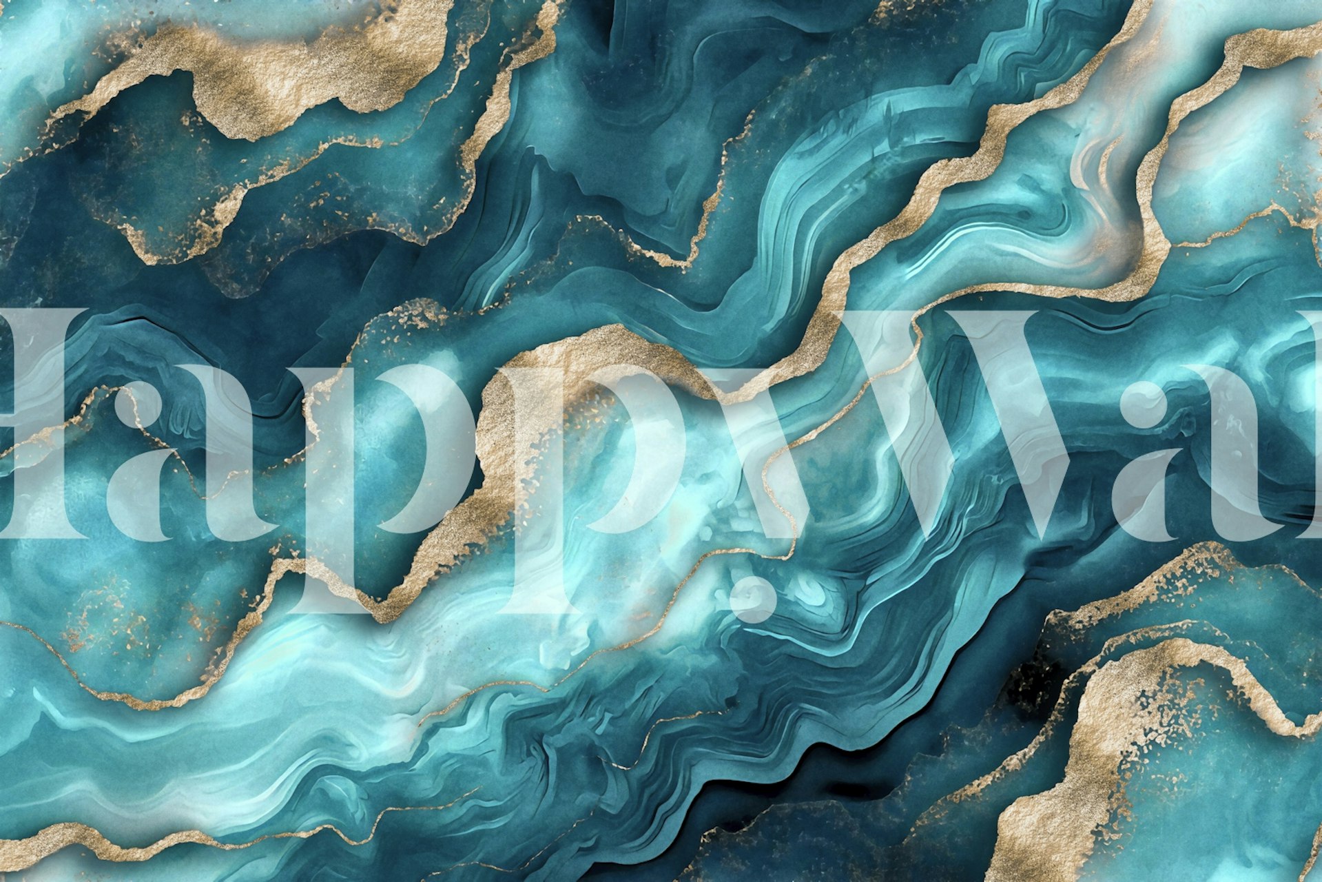 Turquoise and blue flowing marble pattern wallpaper