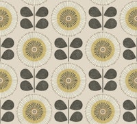 mid century flowers - mustard beige black ταπετσαρία