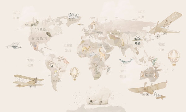 cute kids world map beige