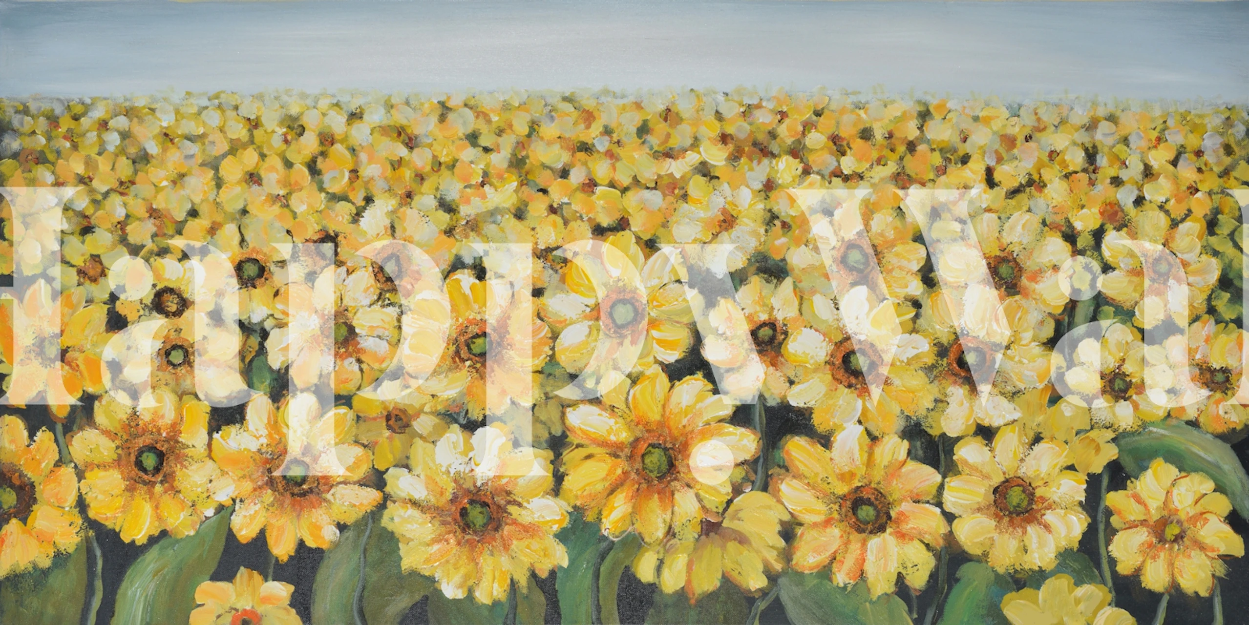 Vibrant yellow flowers with green leaves floral wallpaper