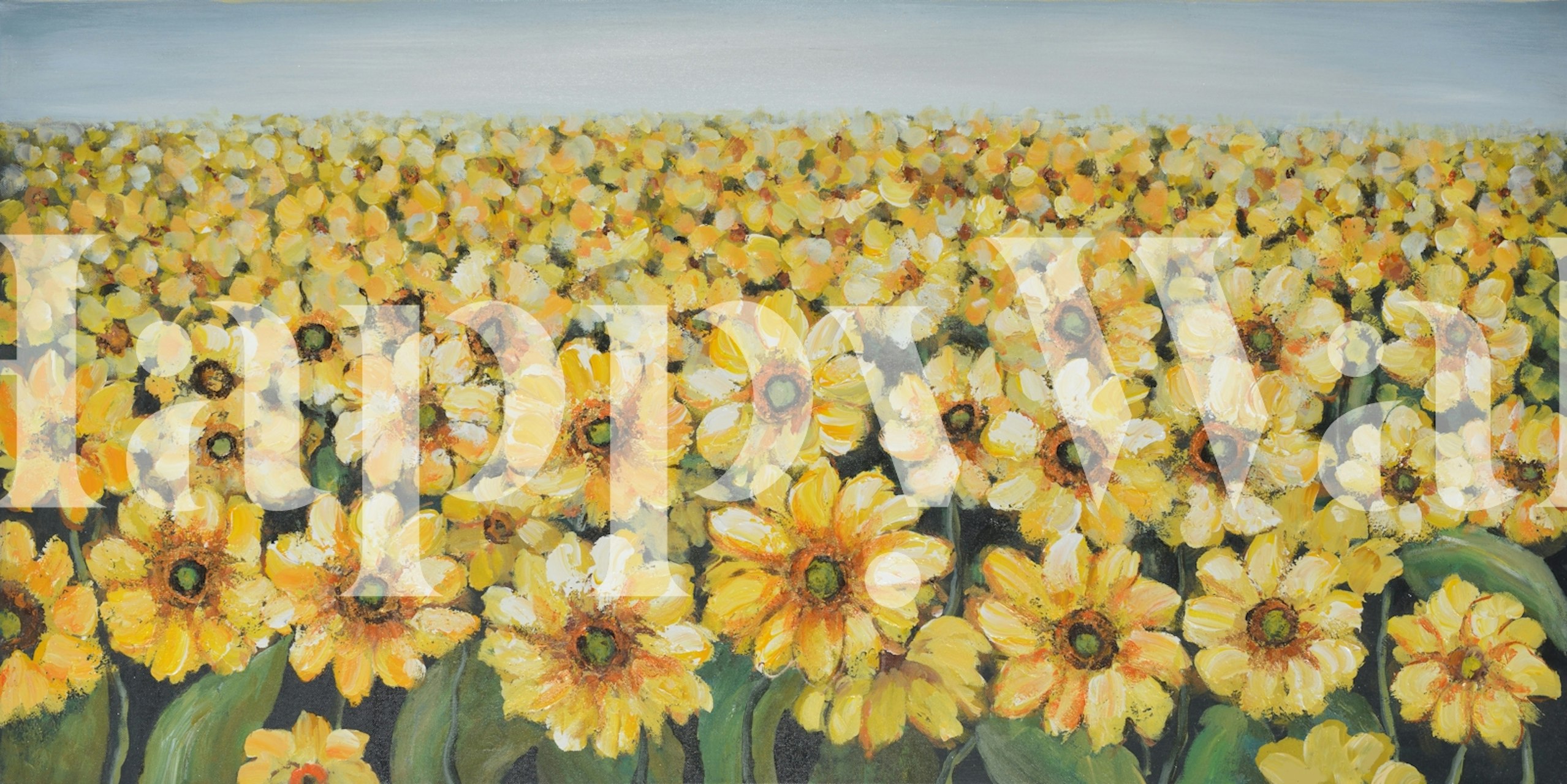 Vibrant yellow flowers with green leaves floral wallpaper