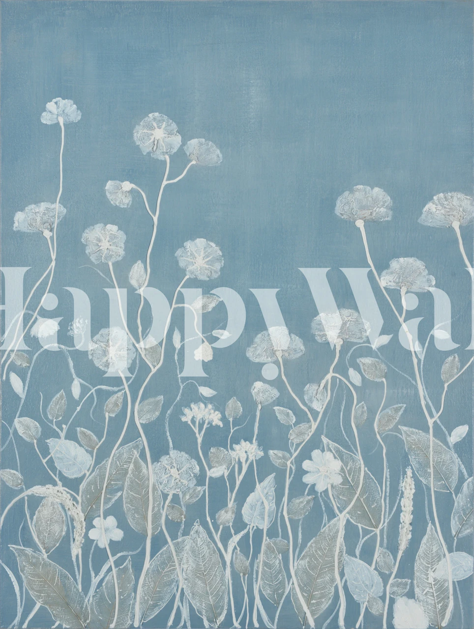 Soft blue floral wallpaper displayed in a room