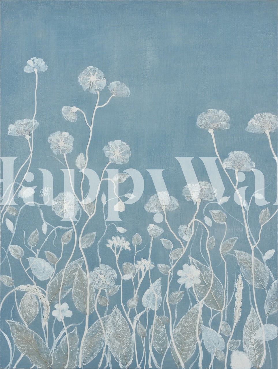 Soft blue floral wallpaper displayed in a room