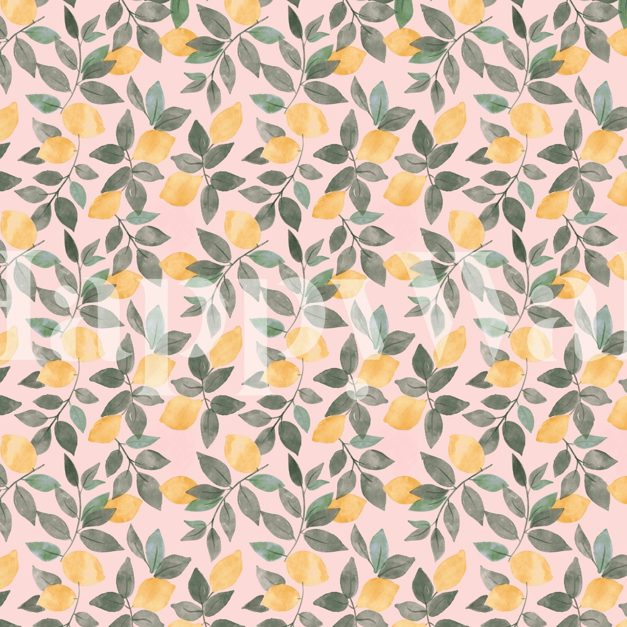 Watercolor Lemon Grove wallpaper in a room