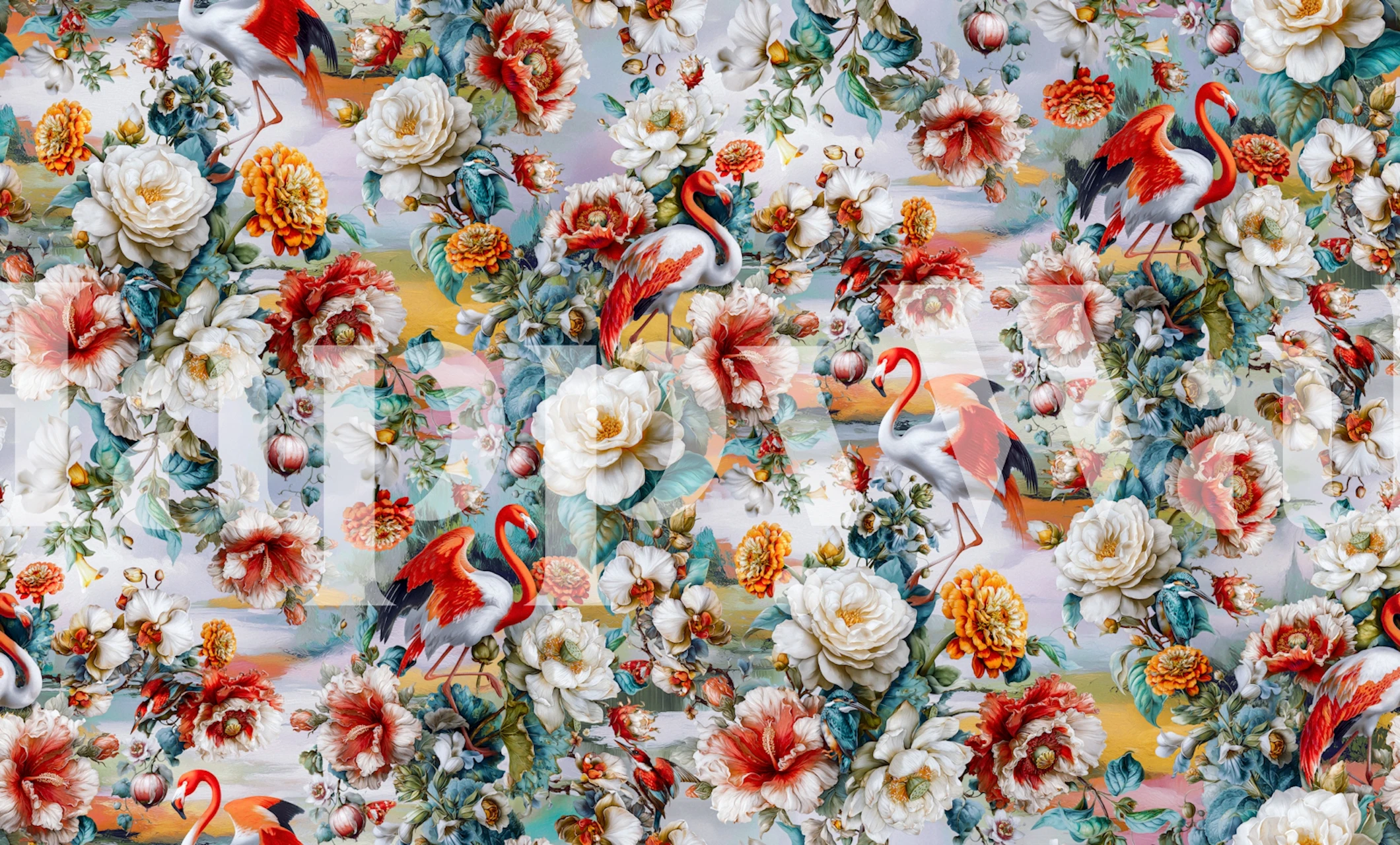 Tropical Flamingo Vibes-tapet i et rum