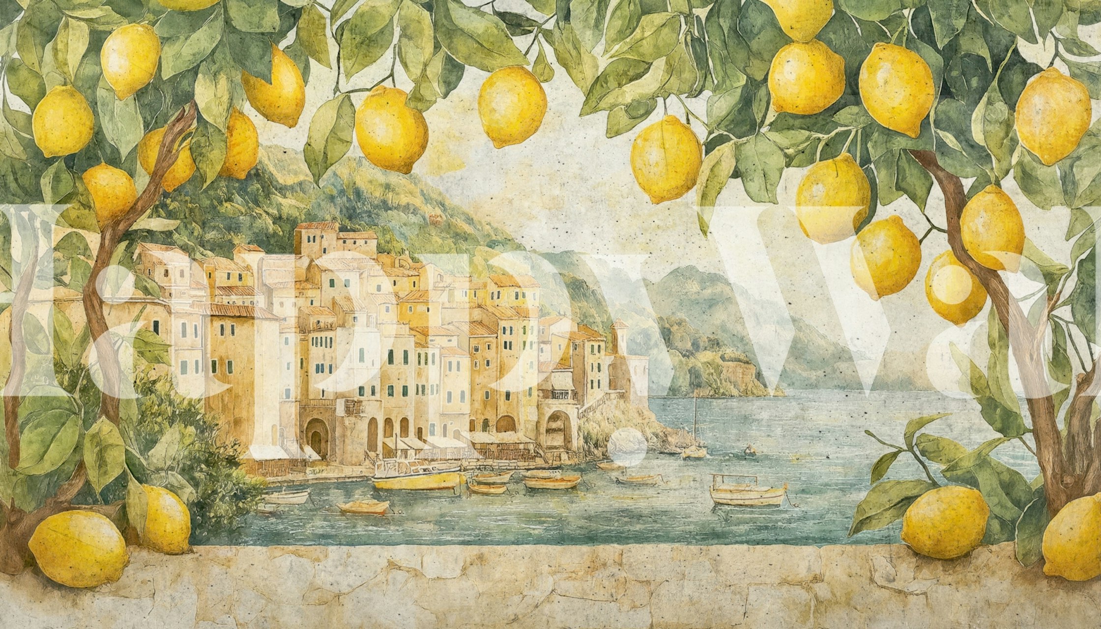 Sicily Lemon Fresco Painting tapetti huoneessa
