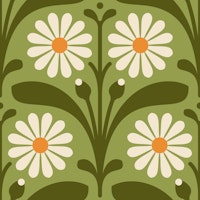 Elegant Daisy Design in Green - L behang