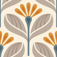 Stylized Flower Motif in Beige Orange - S tapete