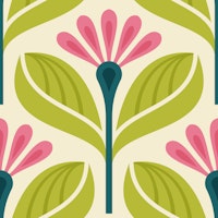 Stylized Flower Motif in Green Pink - S tapete