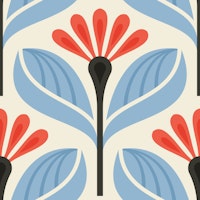 Stylized Flower Motif in Blue Red - S tapete