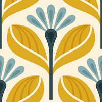 Stylized Flower Motif in Yellow Teal - S tapete