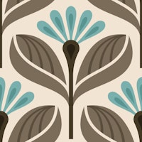 Stylized Flower Motif in Gray Turquoise - S tapetit