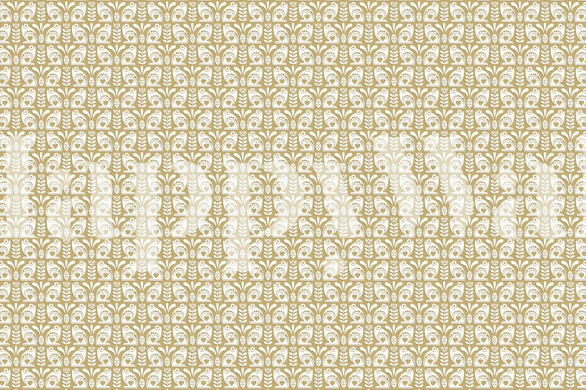 Tan floral pattern with little frogs on white background wallpaper