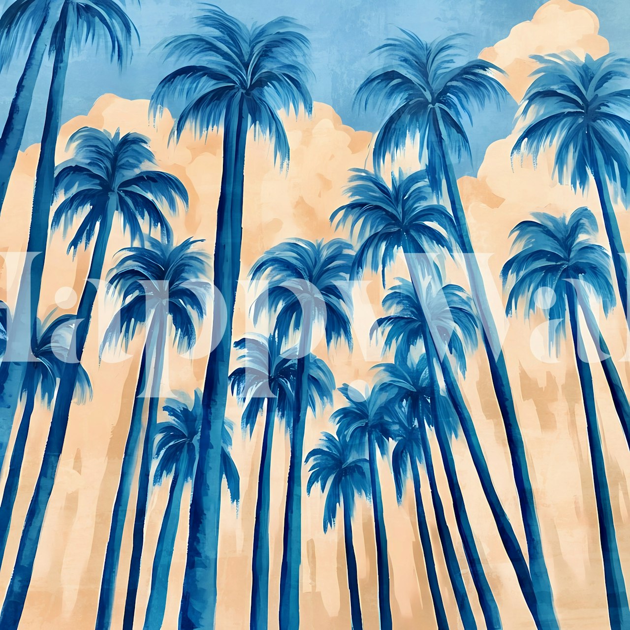 Blue Palm Oasis -tapettisuunnittelu huoneessa