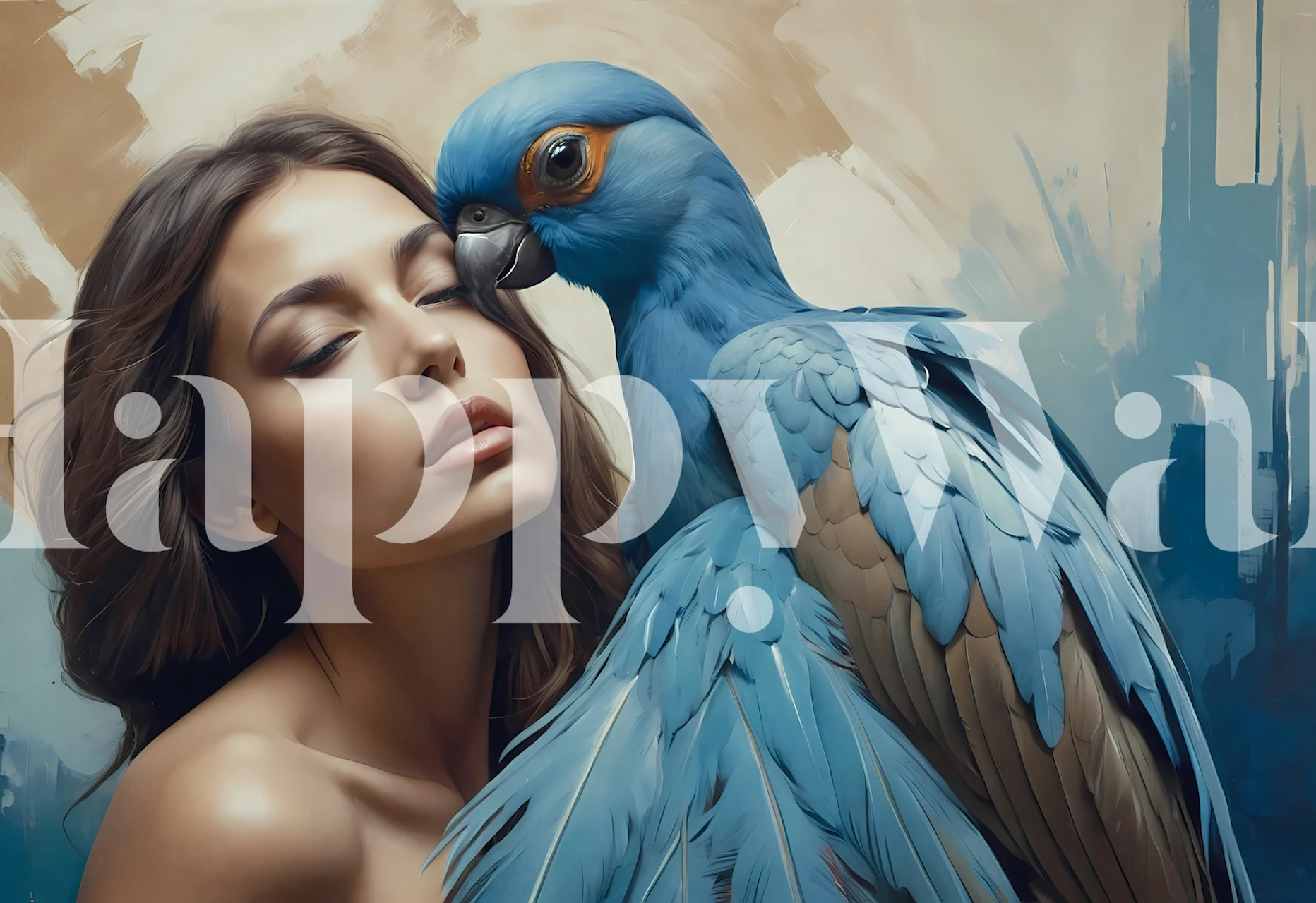 Design della carta da parati Serene Blue Harmony in una stanza