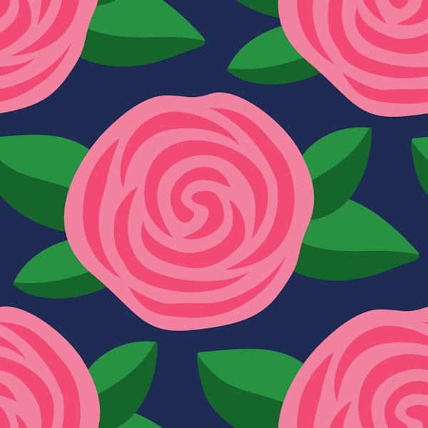 Pink roses on navy blue background