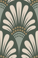 Art deco abstract blossoms scallop sage green wallpaper