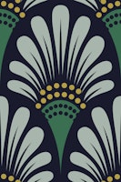 Art deco abstract blossoms scallop dark green wallpaper