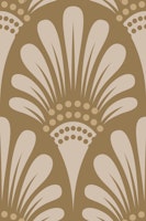 Art deco abstract blossoms scallops brown wallpaper