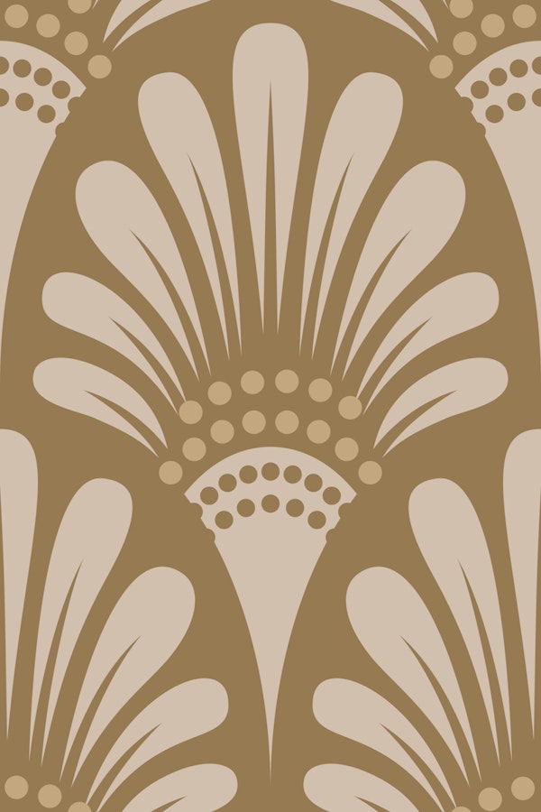 Art deco abstract blossoms scallops brown