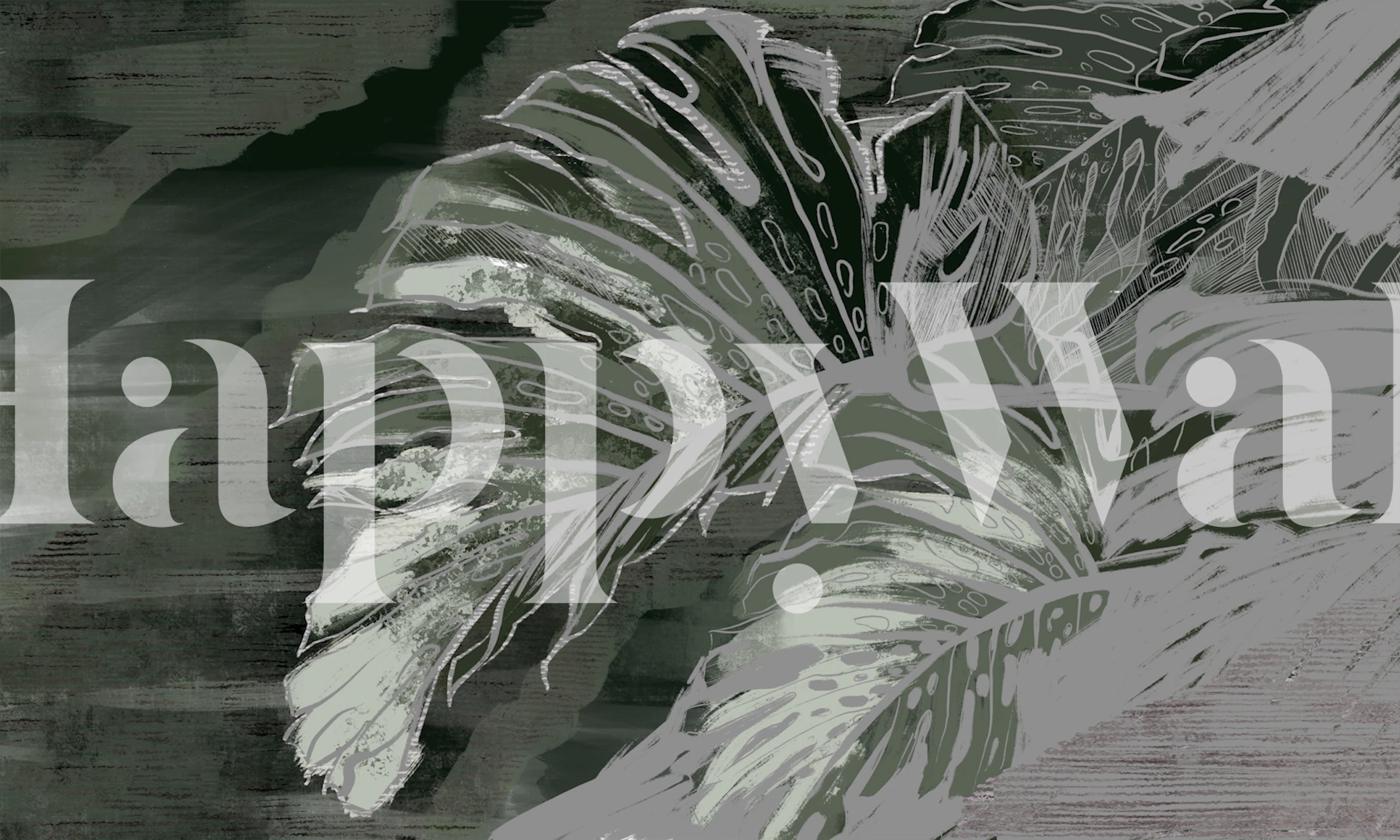 Tropical leaves in green and white tones, abstract style wallpaper