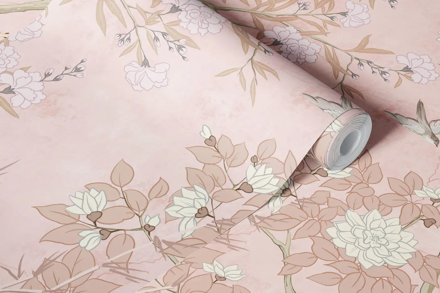 Chinoiserie pink wallpaper roll