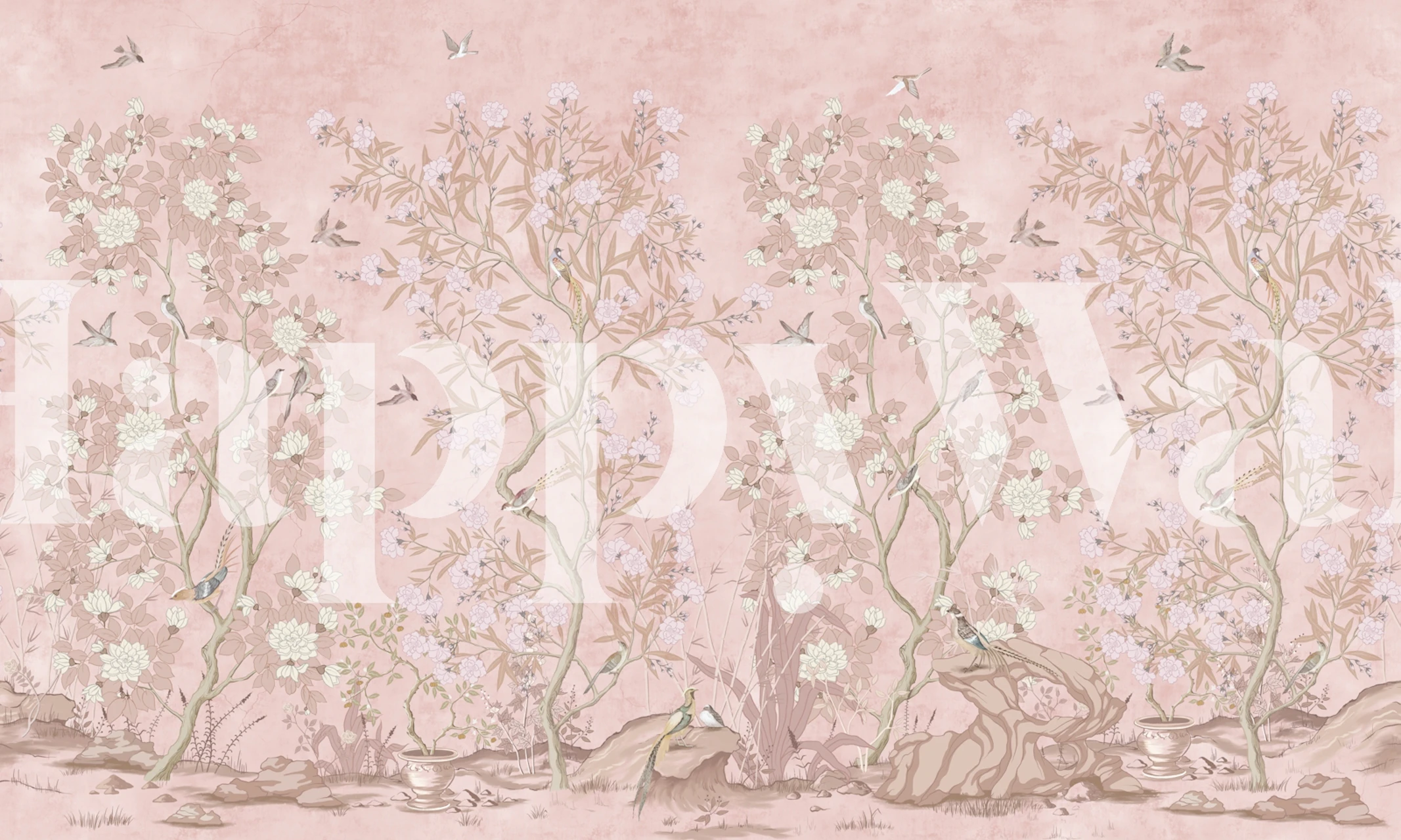 Chinoiserie pink wallpaper in a room